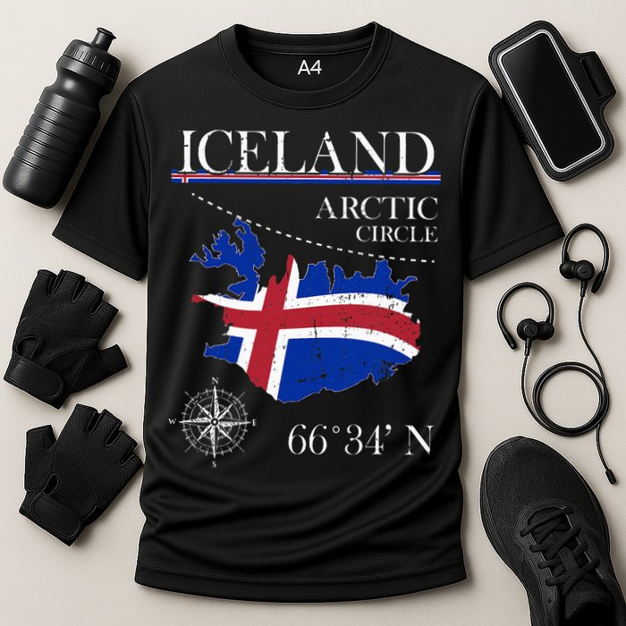 Iceland  Arctic Circle  Polar North Island Icelandic Flag Cooling Performance Crew T-Shirt