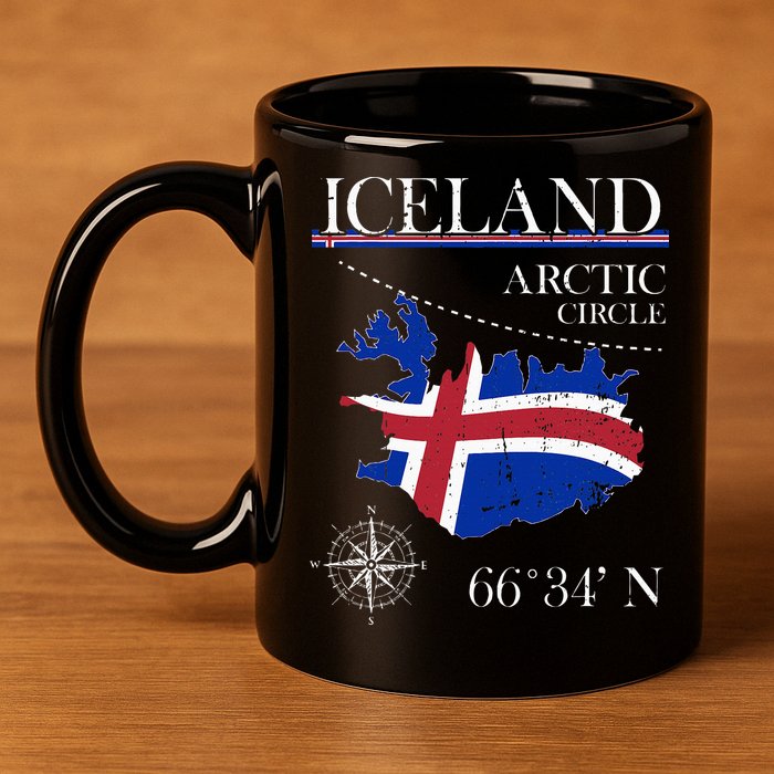 Iceland  Arctic Circle  Polar North Island Icelandic Flag 11oz C Handle Ceramic Mug