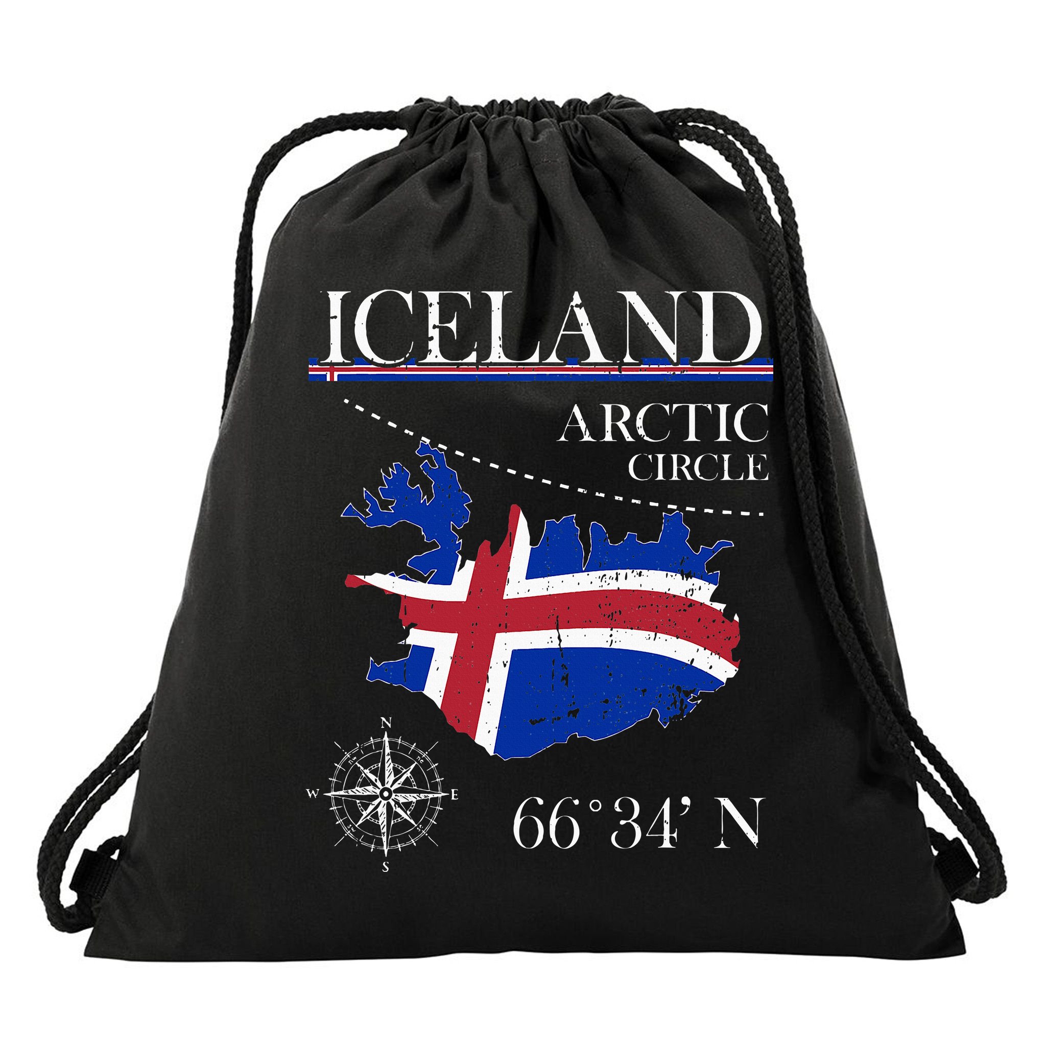 Iceland  Arctic Circle  Polar North Island Icelandic Flag Drawstring Bag