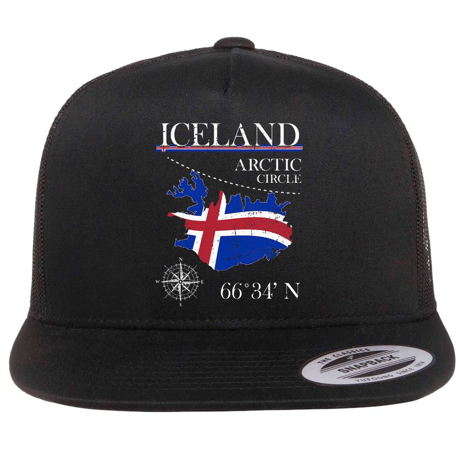 Iceland  Arctic Circle  Polar North Island Icelandic Flag Flat Bill Trucker Hat