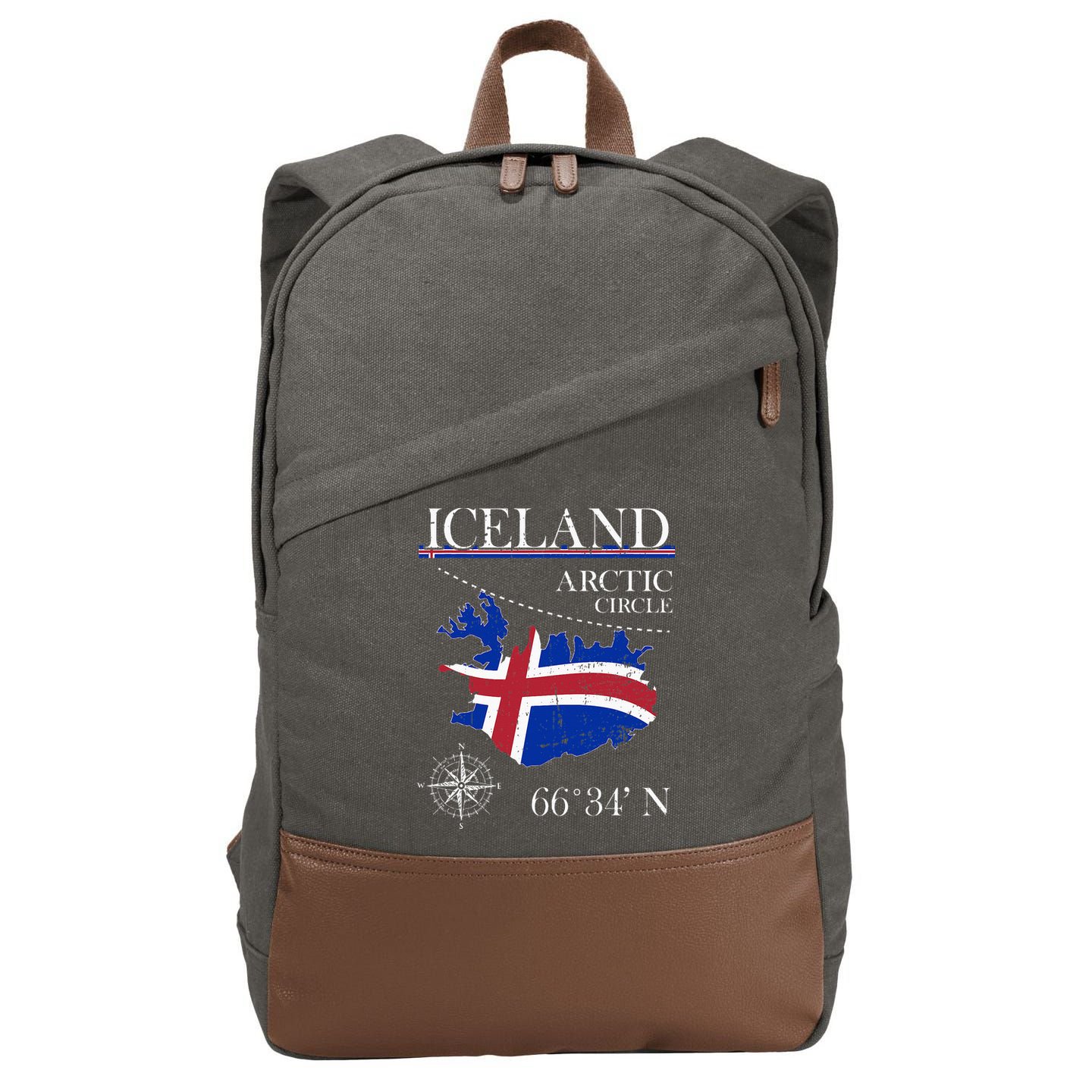 Iceland  Arctic Circle  Polar North Island Icelandic Flag Cotton Canvas Backpack