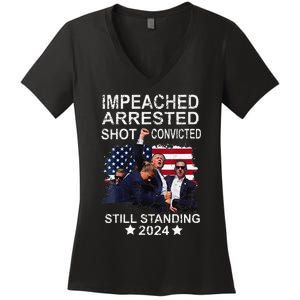 Impeached Arrested Convicted Shot Still Standing Women's V-Neck T-Shirt