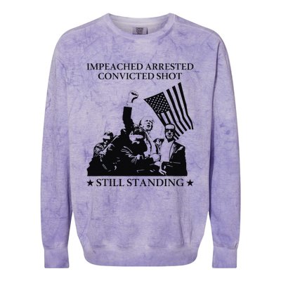 Impeached Arrested Convicted Shot Still Standing Colorblast Crewneck Sweatshirt