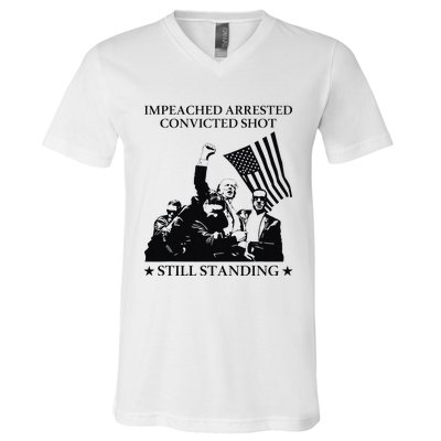 Impeached Arrested Convicted Shot Still Standing V-Neck T-Shirt