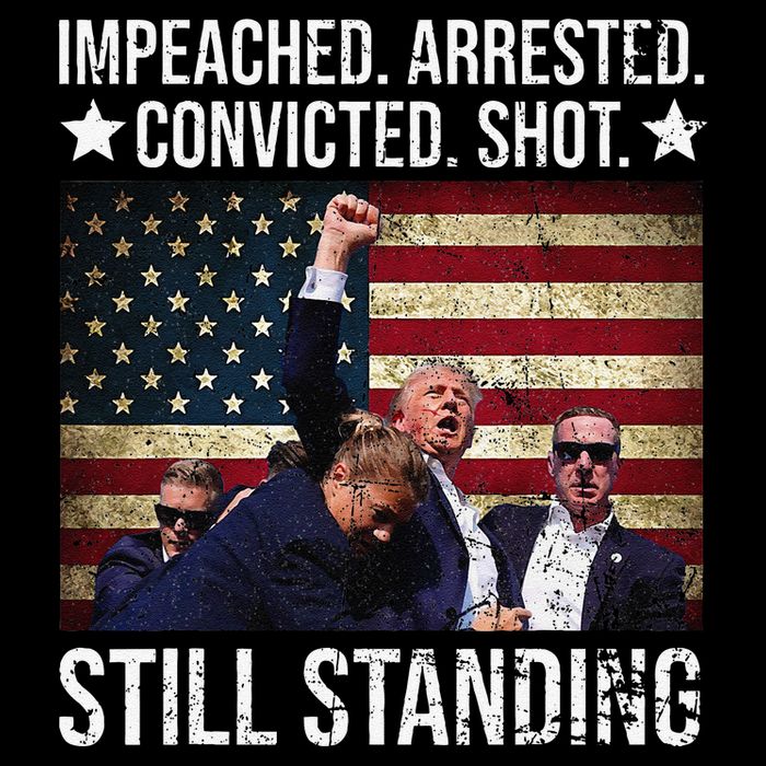Impeached Arrested Convicted Shot Still Standing Flexfit Unipanel Trucker Cap
