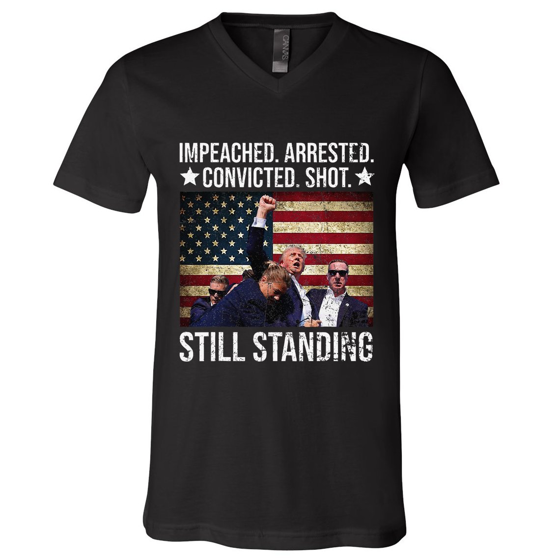 Impeached Arrested Convicted Shot Still Standing V-Neck T-Shirt