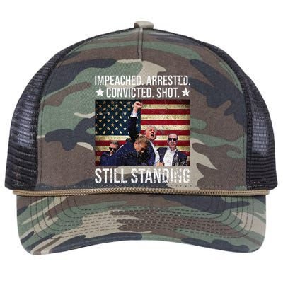 Impeached Arrested Convicted Shot Still Standing Retro Rope Trucker Hat Cap