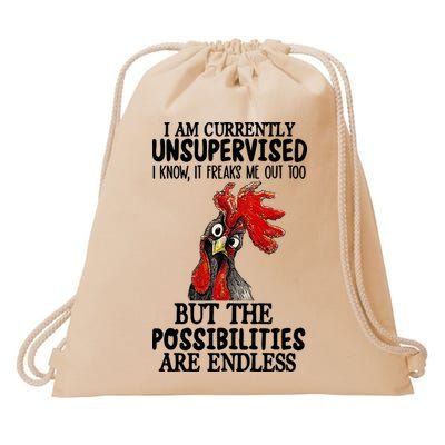 I Am Currently Unsupervised Chicken Rooster Funny Drawstring Bag