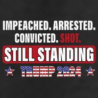 Impeached Arrested Convicted Shot Still Standing Trump 2024 7 Panel Mesh Trucker Snapback Hat