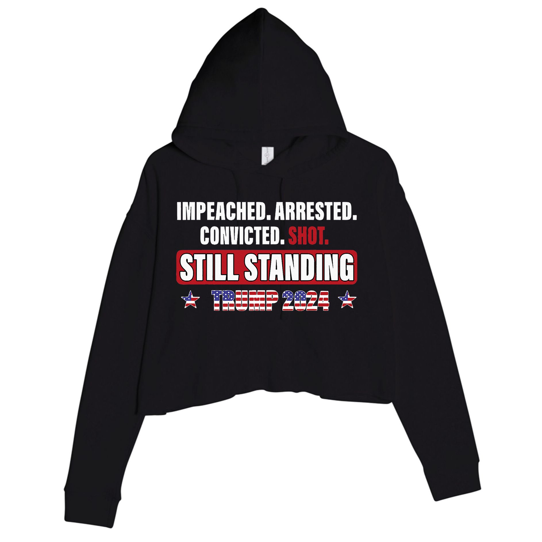 Impeached Arrested Convicted Shot Still Standing Trump 2024 Crop Fleece Hoodie