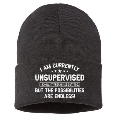 I Am Currently Unsupervised But Possibilities Are Endless Sustainable Knit Beanie