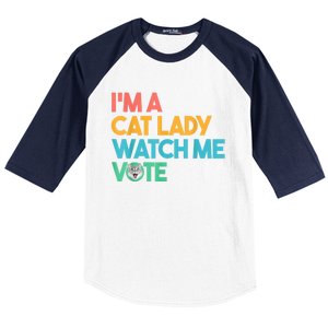 IM A Cat Lady Watch Me Vote Funny President 2024 Election Baseball Sleeve Shirt