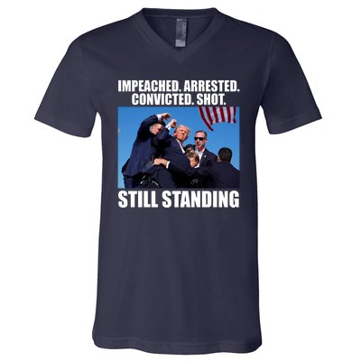 Impeached Arrested Convicted Shot Still Standing Donald Trump V-Neck T-Shirt