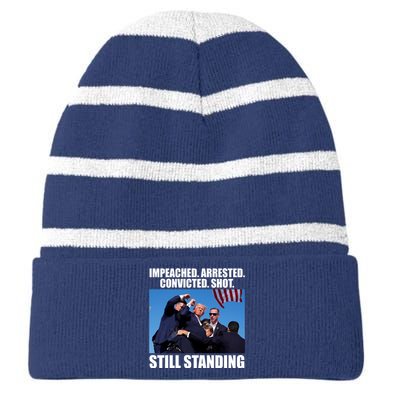 Impeached Arrested Convicted Shot Still Standing Donald Trump Striped Beanie with Solid Band