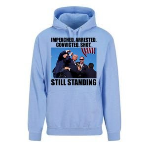 Impeached Arrested Convicted Shot Still Standing Donald Trump Unisex Surf Hoodie