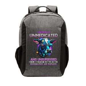 I Am Currently Unmedicated And Unsupervised I Know Funny Cow Vector Backpack