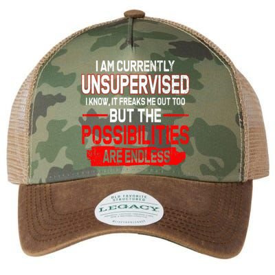 I Am Currently Unsupervised The Possibilities Are Endless Legacy Tie Dye Trucker Hat