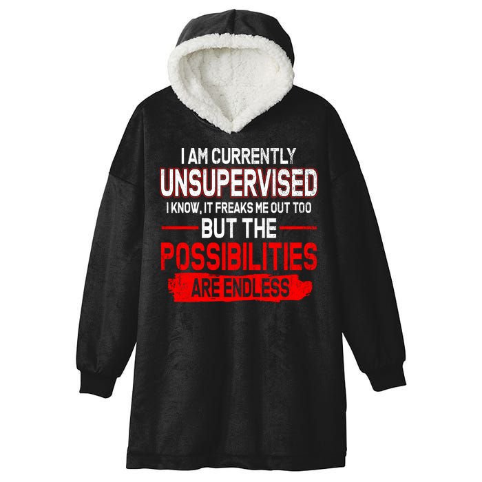 I Am Currently Unsupervised The Possibilities Are Endless Hooded Wearable Blanket