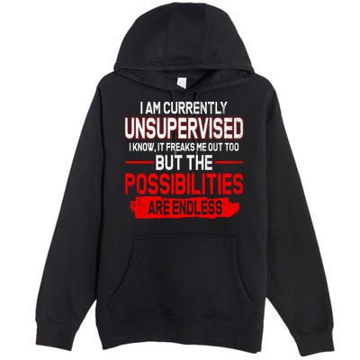 I Am Currently Unsupervised The Possibilities Are Endless Premium Pullover Hoodie