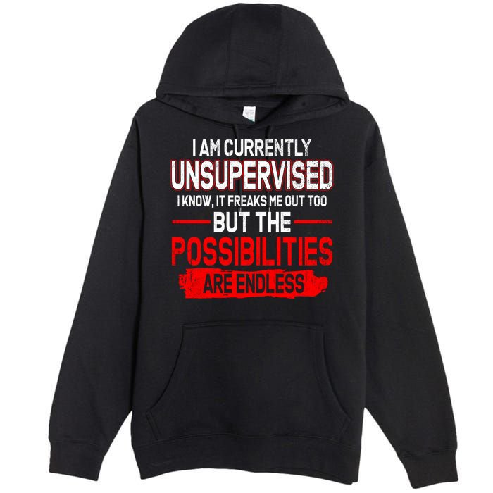 I Am Currently Unsupervised The Possibilities Are Endless Premium Pullover Hoodie