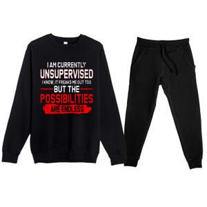 I Am Currently Unsupervised The Possibilities Are Endless Premium Crewneck Sweatsuit Set