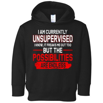 I Am Currently Unsupervised The Possibilities Are Endless Toddler Hoodie