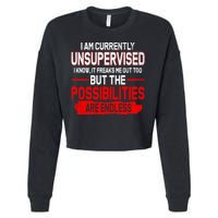 I Am Currently Unsupervised The Possibilities Are Endless Cropped Pullover Crew