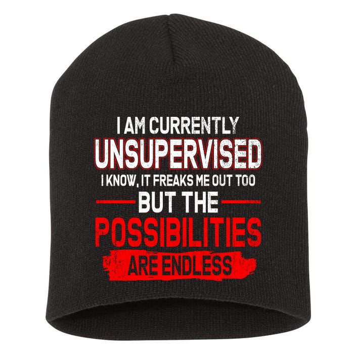 I Am Currently Unsupervised The Possibilities Are Endless Short Acrylic Beanie