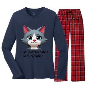 I Am Contaminated With Radiation Funny Ironic Cat Meme Women's Long Sleeve Flannel Pajama Set 