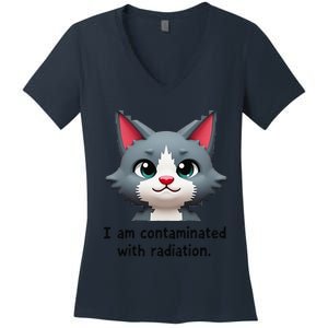 I Am Contaminated With Radiation Funny Ironic Cat Meme Women's V-Neck T-Shirt