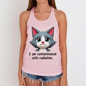 I Am Contaminated With Radiation Funny Ironic Cat Meme Women's Knotted Racerback Tank