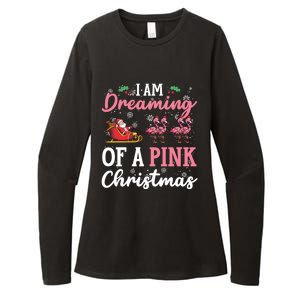 I Am Dreaming Of A Pink Christmas Sleigh Santa Pink Flamingo Gift Womens CVC Long Sleeve Shirt