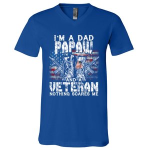 Im A Dad Papaw Veteran Nothing Scares Me Proud Gift V-Neck T-Shirt