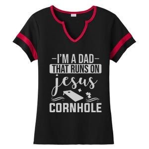 I'm A Dad That Runs On Jesus Cornhole Ladies Halftime Notch Neck Tee