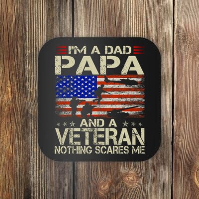 IM A Dad Papa And Veteran Funny Retro Dad Papa Grandpa Coaster