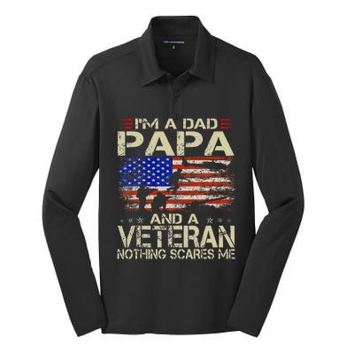 IM A Dad Papa And Veteran Funny Retro Dad Papa Grandpa Silk Touch Performance Long Sleeve Polo