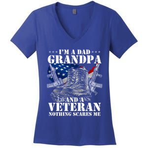 I'm A Dad Grandpa And A Veteran Nothing Scares Me Cute Gift Women's V-Neck T-Shirt