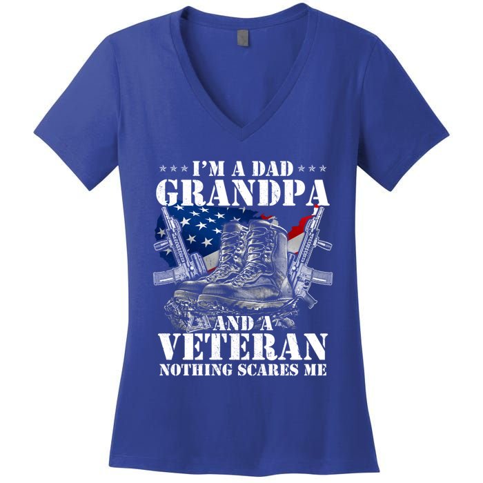 I'm A Dad Grandpa And A Veteran Nothing Scares Me Cute Gift Women's V-Neck T-Shirt