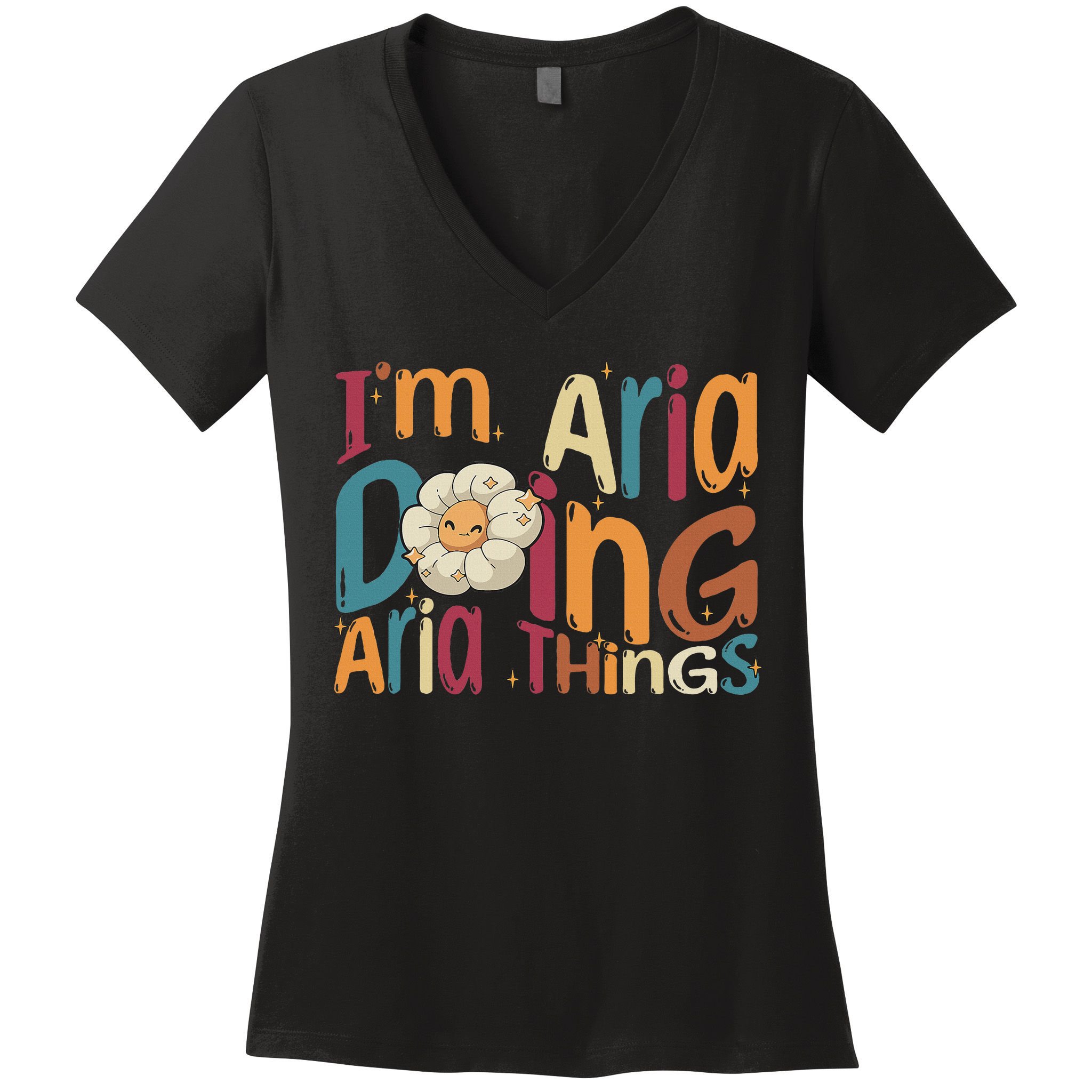 I'm Aria Doing Aria Things Funny Groovy Retro Aria Women's V-Neck T-Shirt