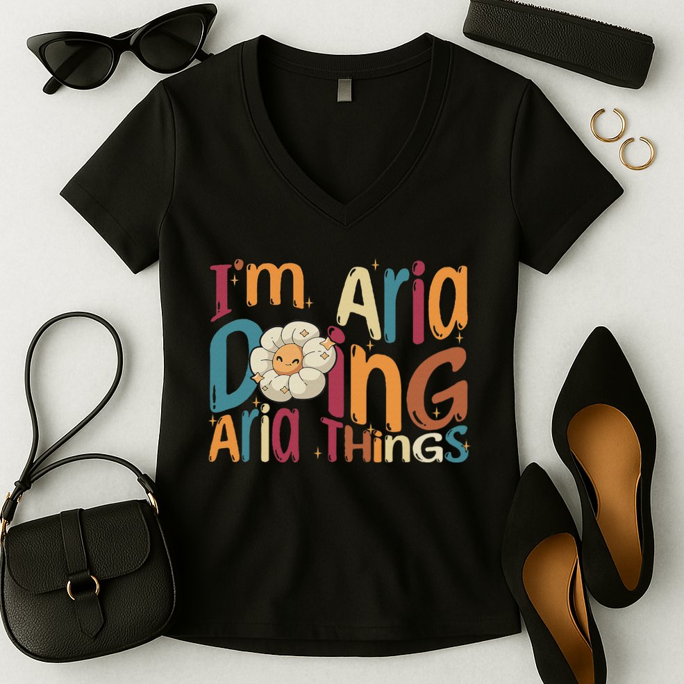 I'm Aria Doing Aria Things Funny Groovy Retro Aria Women's V-Neck T-Shirt