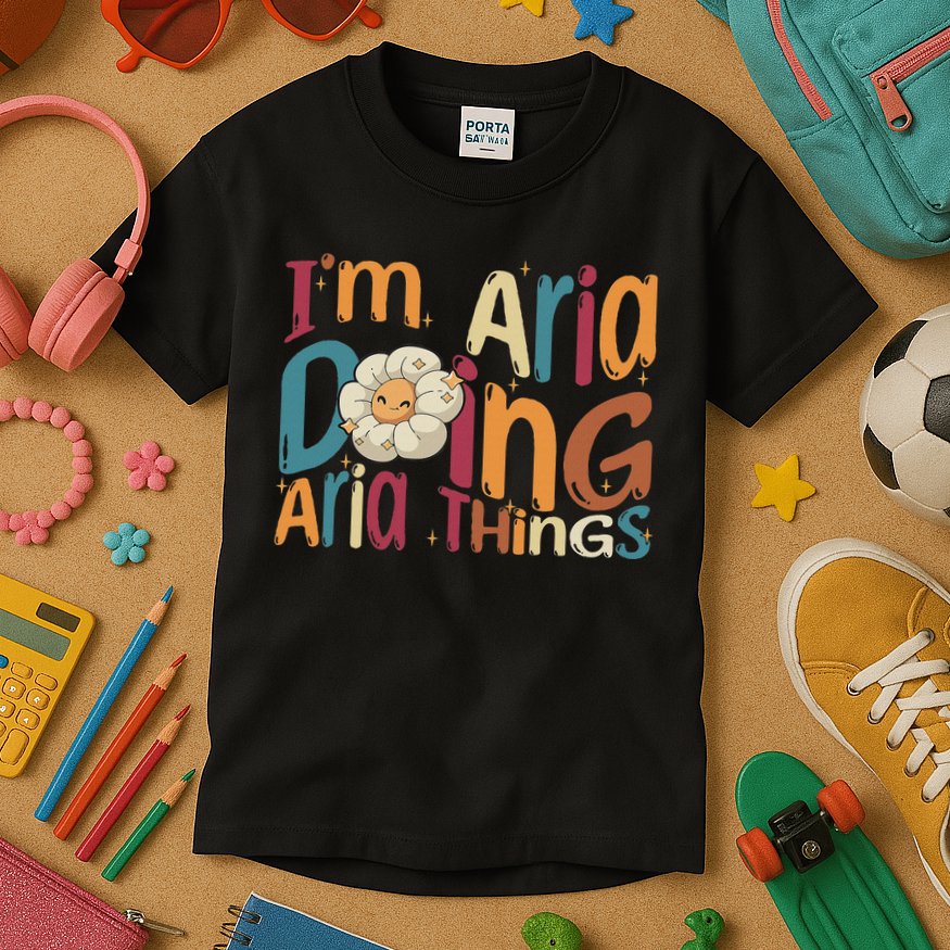 I'm Aria Doing Aria Things Funny Groovy Retro Aria Kids T-Shirt