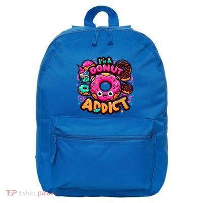 Im A Donut Addict Pink Chocolate Sprinkle Glazed Donut Meaningful Gift 16 in Basic Backpack