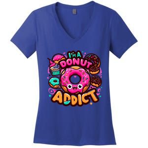 Im A Donut Addict Pink Chocolate Sprinkle Glazed Donut Meaningful Gift Women's V-Neck T-Shirt