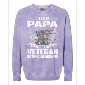 I'm A Dad Papa And A Veteran Nothing Scares Me Fathers Day Gift Colorblast Crewneck Sweatshirt