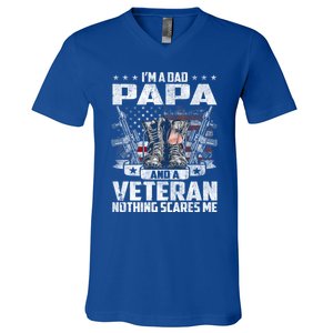 I'm A Dad Papa And A Veteran Nothing Scares Me Fathers Day Gift V-Neck T-Shirt