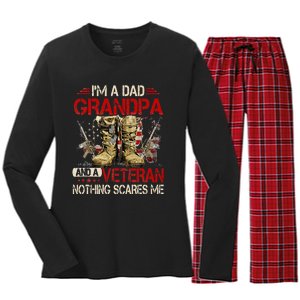 Im A Dad Grandpa And A Veteran American Flag Gists For Dad Women's Long Sleeve Flannel Pajama Set 