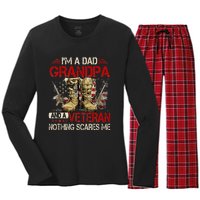 Im A Dad Grandpa And A Veteran American Flag Gists For Dad Women's Long Sleeve Flannel Pajama Set 