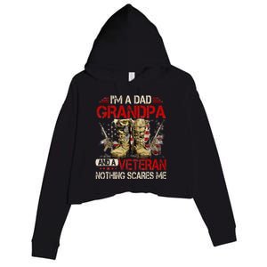 Im A Dad Grandpa And A Veteran American Flag Gists For Dad Crop Fleece Hoodie