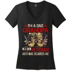 Im A Dad Grandpa And A Veteran American Flag Gists For Dad Women's V-Neck T-Shirt