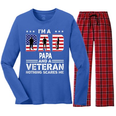 I'm A Dad Papa And A Veteran Gift Flag Usa Father's Day Gift Women's Long Sleeve Flannel Pajama Set 